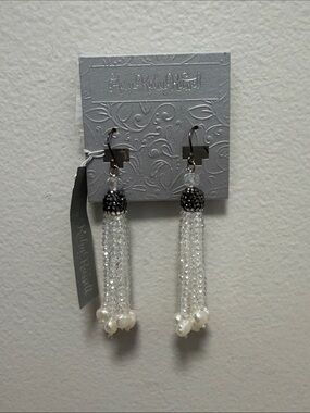 Freshwater Pearl & Crystal Tassel Amy Kahn Russell Sterling Silver Earrings NWT